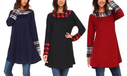 Women's Plaid Knit Colorblock Tunic. Plus Sizes Available.