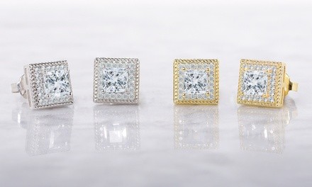 Princess Cut Cable Halo Stud Earrings Set Made with Swarovski Elements by Elements of Love