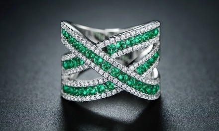 3.00 CTW Lab-Created Emerald Double Crossover Ring By Peermont