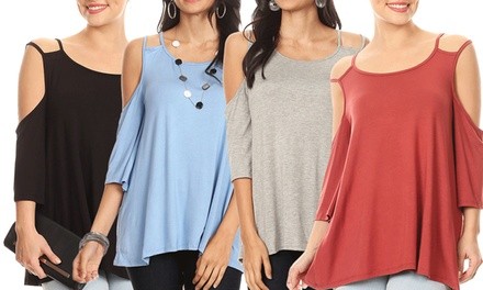 Nelly Women's Cold Shoulder Swing Top. Plus Sizes Available.