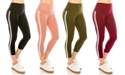 LA12ST Women's Wide-Waist Athletic Double Striped Leggings