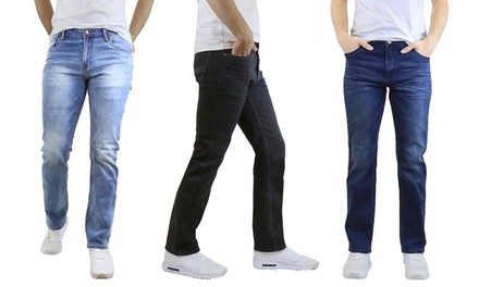 Men's Washed Straight Leg Stretch Jeans (30-40)