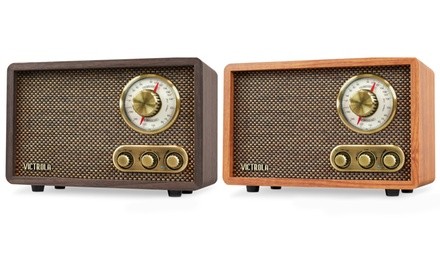 Victrola Retro Wood Wireless Bluetooth FM/AM Radio Speaker with Rotary Dial 