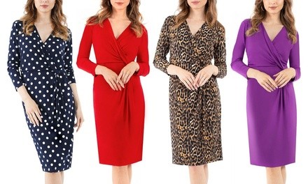 Velucci Women's Business Wrap Midi Dress. Plus Sizes Available.