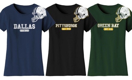 Women's Distressed Football Helmet Fitted T-Shirts. Plus Sizes Available.