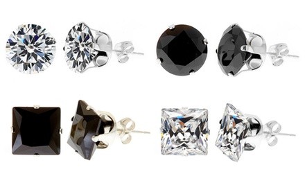 Men's 4.00 CTTW Round or Square Stud Earrings (Black or White Stones)