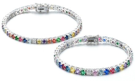  Multi-Color Rainbow Round Cut Tennis Bracelets made with Swarovski Elements by Elements of Love