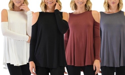 Lyss Loo Women's Cold-Shoulder Long-Sleeved Top Single or 3-Pack