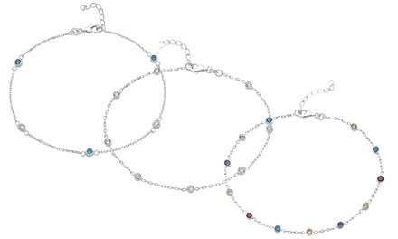 Sterling Silver Crystal Station Anklets by Lexi Li (Multiple Options)