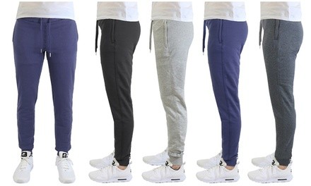 Men's Slim Fit Fleece Jogger Sweatpants with Zipper Pockets (2-Pack)