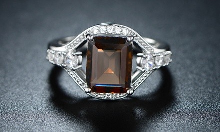 3.00 CTW Emerald-Cut Smokey Topaz Open Shank Ring By Peermont