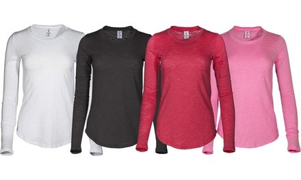 Venley Women's Athlesiure Slub Knit Layering Long Sleeve T-Shirt