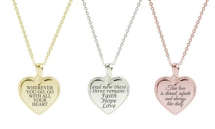 Stainless Steel Bezeled Heart Inspirational Necklace by Pink Box