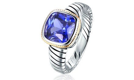 Lab Created Tanzanite Engagement Ring in 18K White Gold Plating by Peermont
