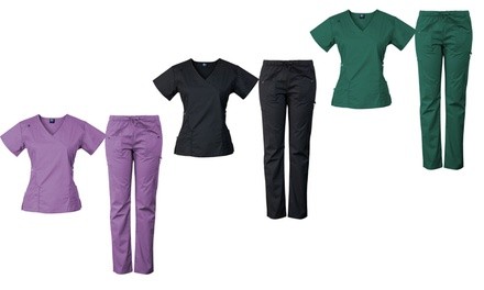 Medgear 14-Pocket Women's Medical Scrub Set. Plus Sizes Available.