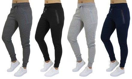 Women's Slim-Fit French Terry Joggers with Zipper Pockets. Plus Sizes Available. (2-Pack)