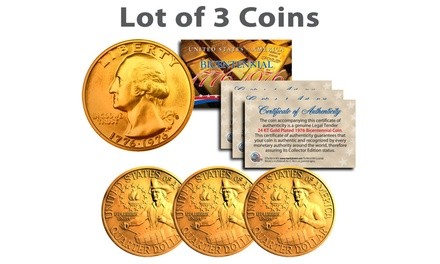 Bicentennial 1976 US Quarter 24K Gold-Plated Coin (3- or 10-Pack)