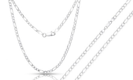 Simply.925 Italian 3MM Pave Figaro Chains in Sterling Silver