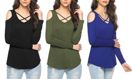 Women's Long-Sleeve Cold-Shoulder Top