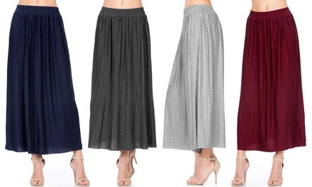 FACA Women's Elastic-Waist Accordion-Pleated Maxi Skirts