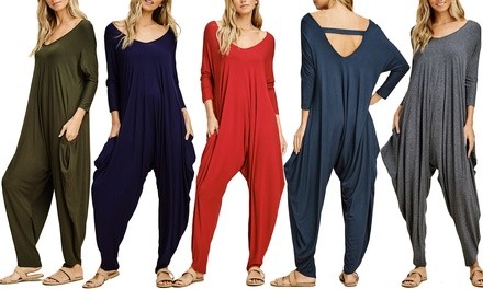 3/4 Sleeve Harem Jumpsuit. Plus Sizes Available.