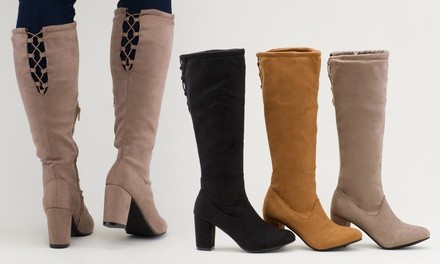 Sociology Women's Anka Stretch Lace Back Heel Boots |Groupon Exclusive