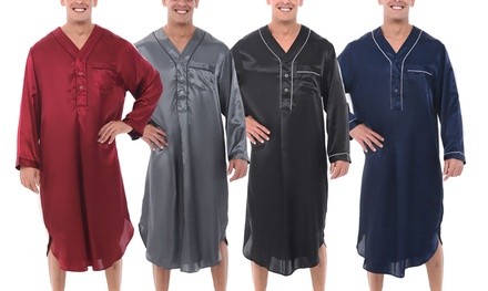 Alexander Del Rossa Men's Lightweight Woven Satin Long Caftan Nightshirt (S-XL)