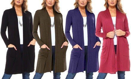 Isaac Liev Women's Long Cardigan with Pockets. Plus Sizes Available.