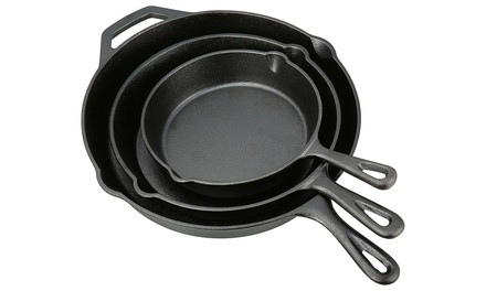 Cast Iron Pre-Seasoned Frying Pan Set (1- or 3-Piece)