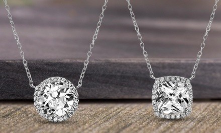 Lesa Michele Sterling Silver Halo Pendant Made With Swarovski Elements (Multiple Options)