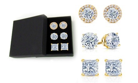 7.00 CTTW Stud Earrings Set in 18K Gold Plating Made with Swarovski Crystals (3-Pack)