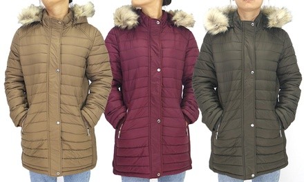 LeeHanTon Women's Puffer Hooded Parka Coat. Plus Sizes Available.