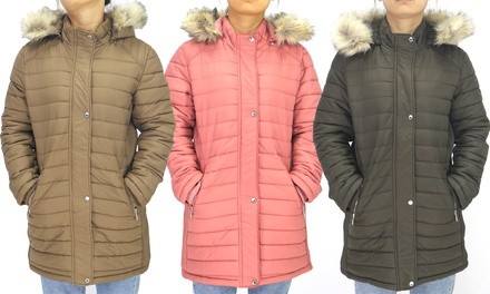 LeeHanTon Women's Puffer Hooded Parka Coat. Plus Sizes Available.