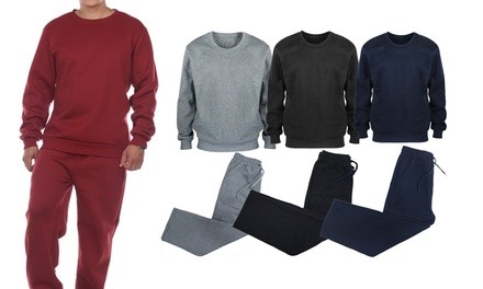 2-Piece Men's Basic Solid Pullover Sweatshirt and Sweatpants Set (M-5XL)