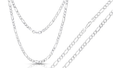 Simply.925 Italian 4MM Pave Figaro Chains in Sterling Silver