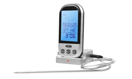 Digital Meat Thermometer with Backlit LCD Remote Monitoring and Timer Alarm