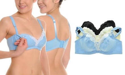 Angelina Soft Cup, Partially Wired, Cotton Nursing Bra with Lace Trim (3-Pack)