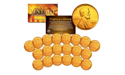 Original Lincoln Wheat Pennies Plated in 24K Gold (20-Pack)