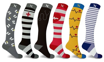 XTF Medical Professional Print Knee-High Compression Socks (3- or 6-Pairs)