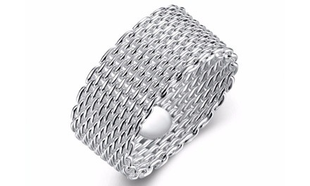 Sterling Silver Plated Woven Mesh Ring by Maze Exclusive 
