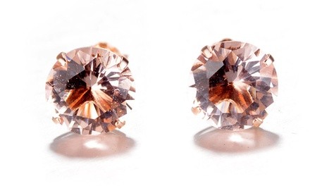 18K Rose over Sterling Silver Genuine Morganite Stud Earrings