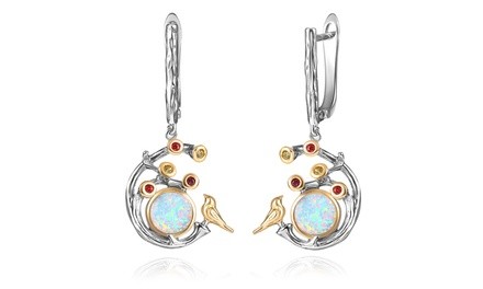 Two-Tone Bird Nest Fire Opal Earrings by Gembassy