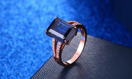 18K Rose Gold Plating and Sapphire Emerald Cut Ring by Peermont