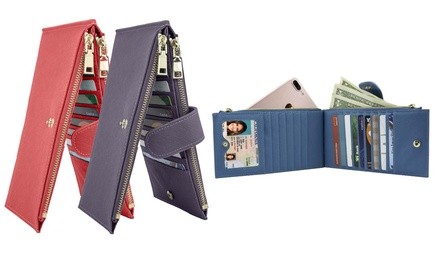 RFID-Blocking Bifold Multicard Case Wallet with Zipper Pocket