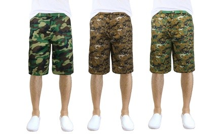 Men's Slim-Fit Belted Camouflage Shorts (Size 30-40)