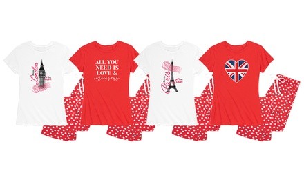 Nap Chat Women's Travel Paris and London Polka Dot Pajama Set (2-Piece)