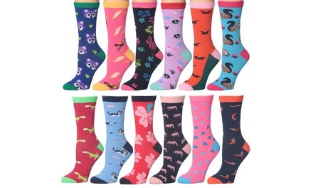 Frenchic Women's Fun Printed Crew Socks (6-Pairs)