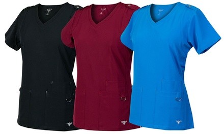 Material Girl Women's SuperFlex Scrubs Top with Shoulder Detail (XS-3X)