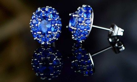 Lab-Created Blue Sapphire Cluster Stud Earrings by Peermont