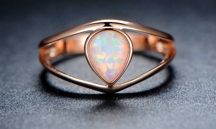 Fire Opal & 18K Rose Gold Plating Ring by Gembassy